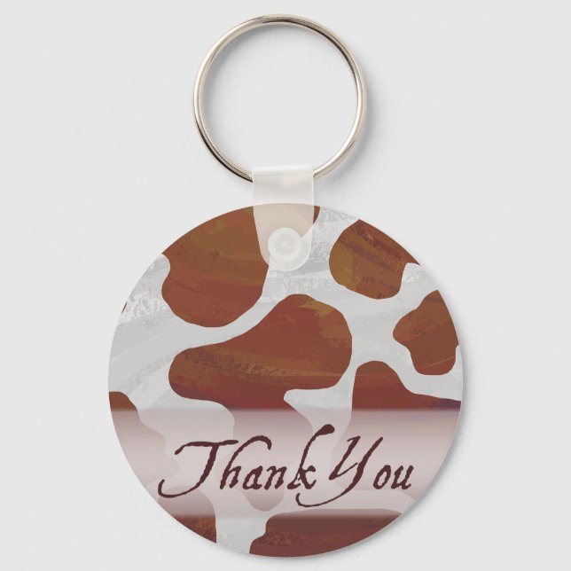 Brown and White Cow Spots Thank You Key Ring (Front)