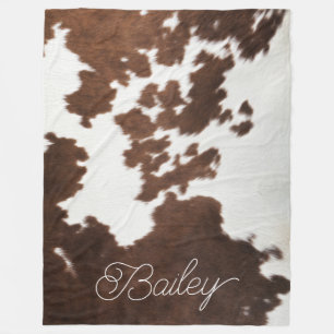 Brown and White Cowhide Fleece Blanket