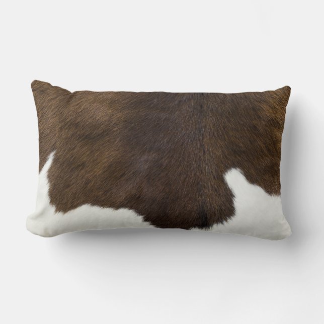 Brown and White Cowhide Lumbar Cushion (Front)