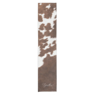 Brown and White Cowhide  Short Table Runner