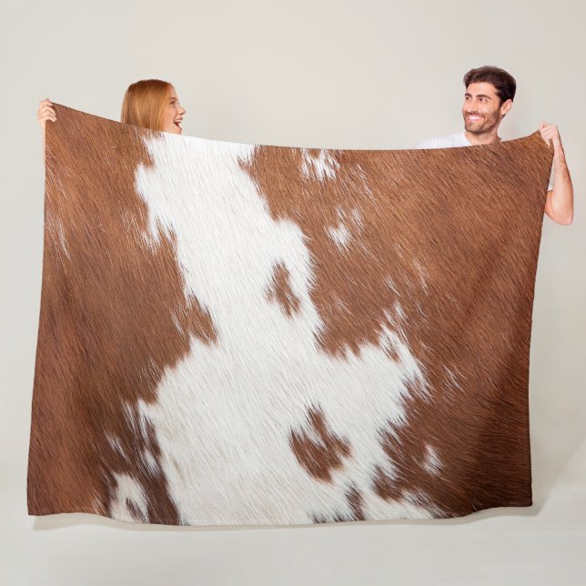 Brown and white cowhide texture fleece blanket (In Situ)