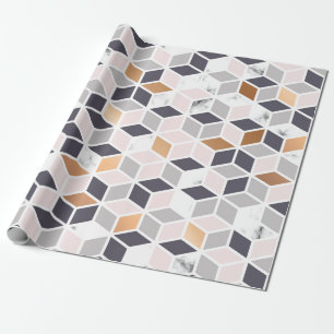 Brown and white cubes geometric pattern wrapping paper