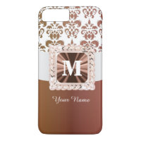 Brown and white damask pattern personalised