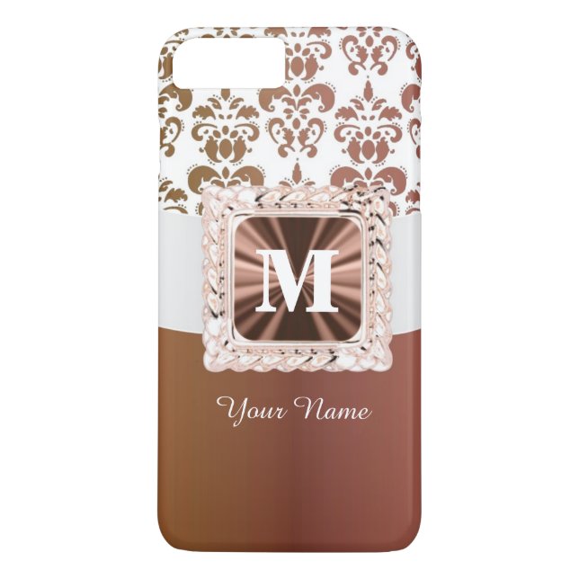 Brown and white damask pattern personalised Case-Mate iPhone case (Back)