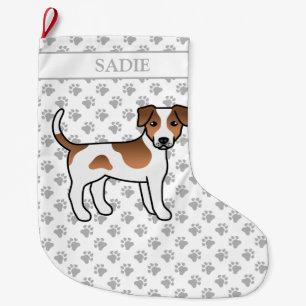 Brown And White Danish-Swedish Farmdog & Name Large Christmas Stocking