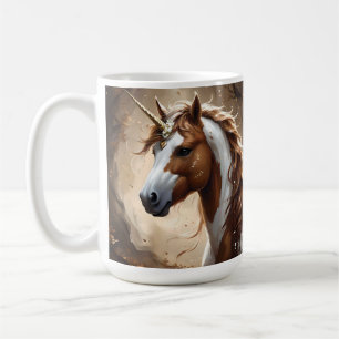 Brown And White Fantasy Unicorn, Coffee Mug