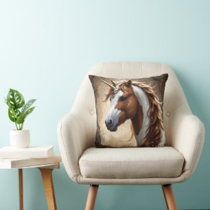 Brown And White Fantasy Unicorn,  Cushion