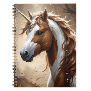 Brown And White Fantasy Unicorn,  Notebook