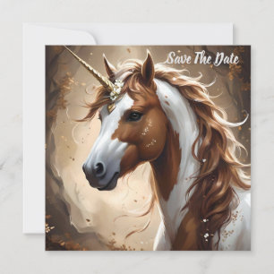 Brown And White Fantasy Unicorn,  Save The Date