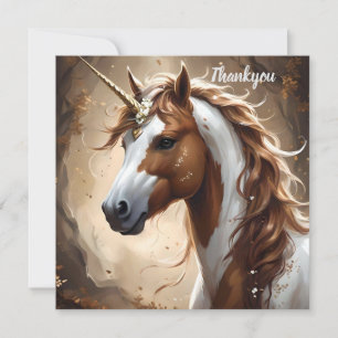 Brown And White Fantasy Unicorn,  Thank You Card