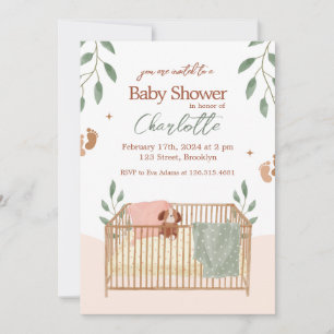 Brown and White Floral Baby Shower Invitation
