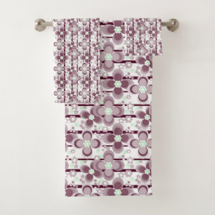 brown and white floral pattern bath towel set