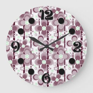 brown and white floral pattern large clock