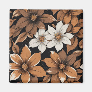Brown and White Flower Pattern Magnet