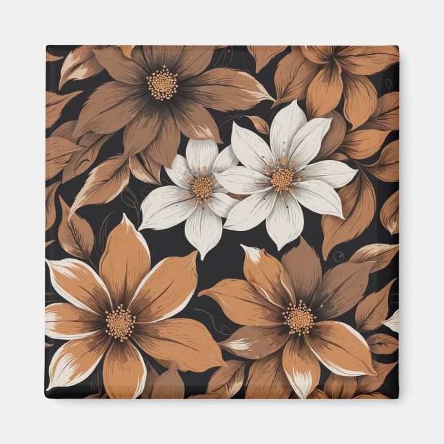 Brown and White Flower Pattern Magnet (Front)