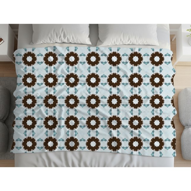 Brown and white flowers geometric patterned  fleece blanket (Creator Uploaded)