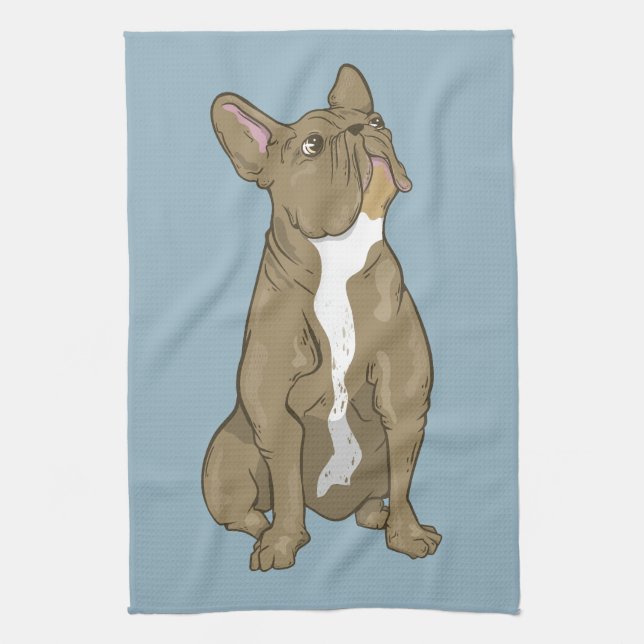 Brown and white french bulldog tea towel (Vertical)