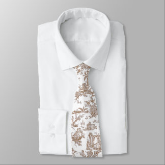 Brown and White French Toile Neck Tie