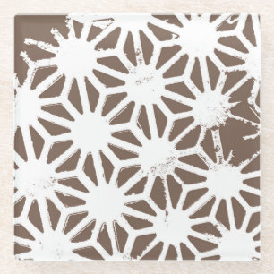 Brown and white geometric pattern glass coaster