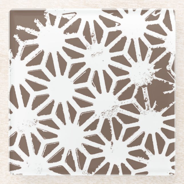 Brown and white geometric pattern glass coaster (Front)