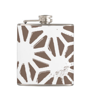 Brown and white geometric pattern hip flask
