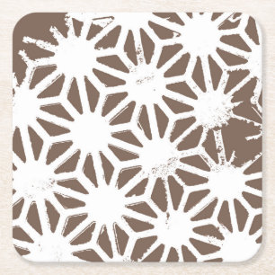 Brown and white geometric pattern square paper coaster