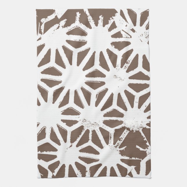Brown and white geometric pattern tea towel (Vertical)
