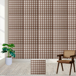 Brown and White Gingham Checkered Plaid Tile