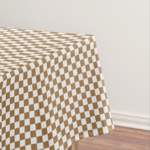 Brown And White Gingham Chequered Tablecloth
