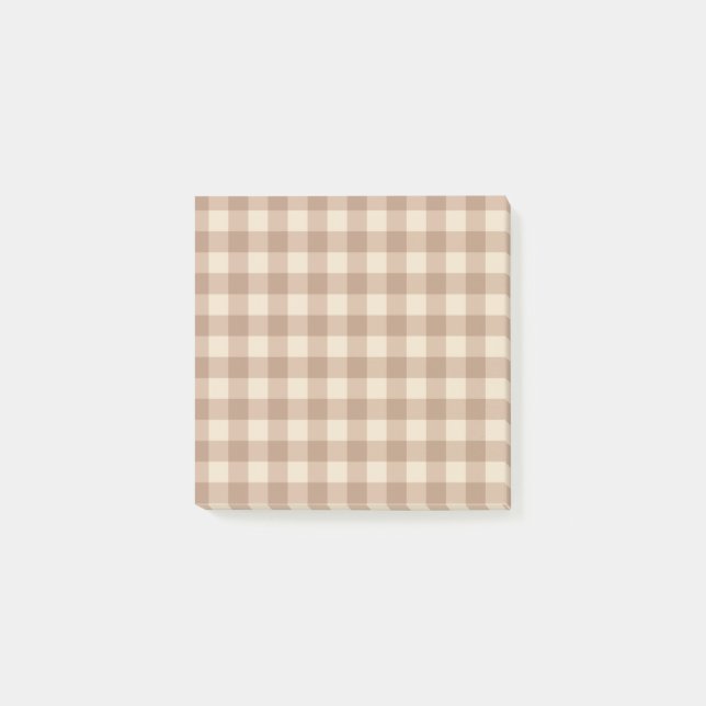 Brown and White Gingham Plaid Pattern  Post-it Notes (Front)