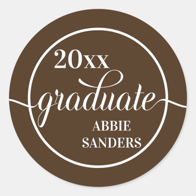 Brown and White Graduate and Year Sticker (Front)
