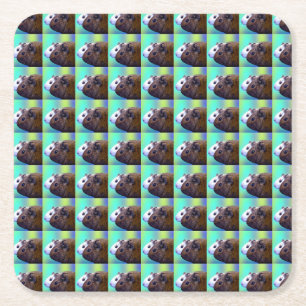 Brown And White Guinea Pig Brick Pattern, Square Paper Coaster