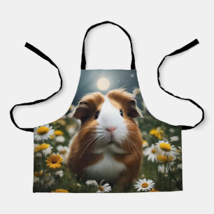 Brown And White Guinea Pig Moon And Daisies, Apron