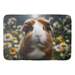 Brown And White Guinea Pig Moon And Daisies, Bath Mat