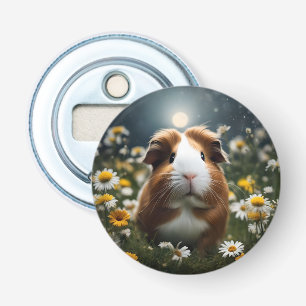 Brown And White Guinea Pig Moon And Daisies, Bottle Opener