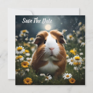 Brown And White Guinea Pig Moon And Daisies, Save The Date