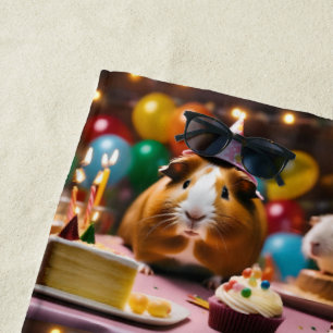 Brown And White Happy Birthday Guinea Pig, Beach Towel