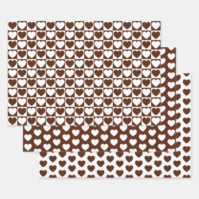 Brown and White Hearts Wrapping Paper Sheet (Set)