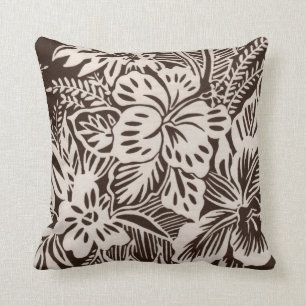 Brown and White Hibiscus Cushion