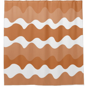 Brown and white horizontal waves pattern  shower curtain