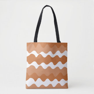 Brown and white horizontal waves pattern  tote bag