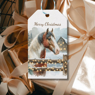 Brown and White Horse Country Christmas   Gift Tags