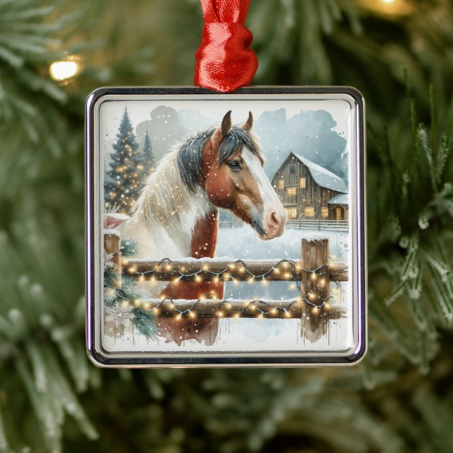 Brown and White Horse Country Christmas   Metal Tree Decoration (Tree)