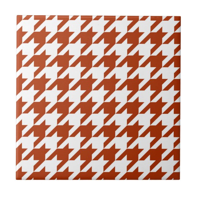 Brown and White Houndstooth Check Ceramic Tile (Front)