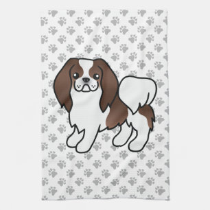Brown And White Japanese Chin Cartoon Dog & Paws Tea Towel