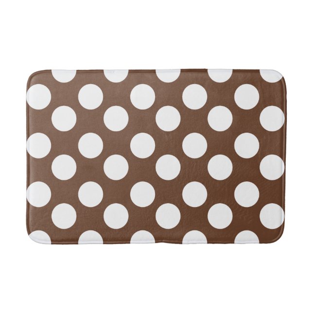 Brown and White Large Polka Dot Bath Mat (Front)