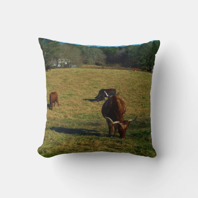Brown and white longhorn cattle cushion (Front)