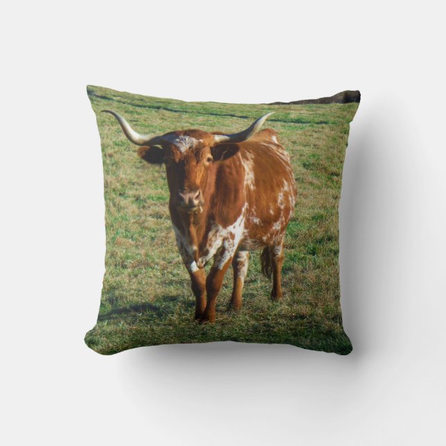 Brown and white longhorn Cow Cushion (Front)