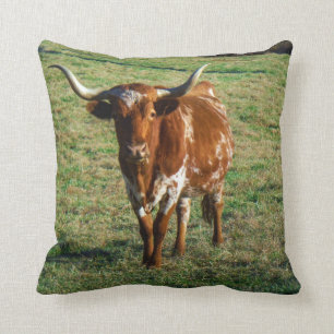Brown and white longhorn Cow Cushion