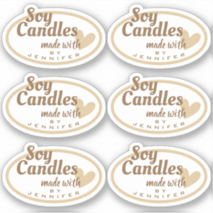 Brown and White Made with Love Heart Beige Candles